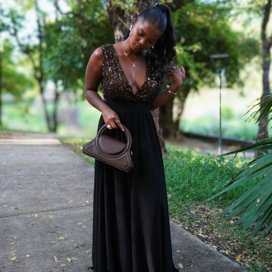 Calista Marron - Robe bicolore