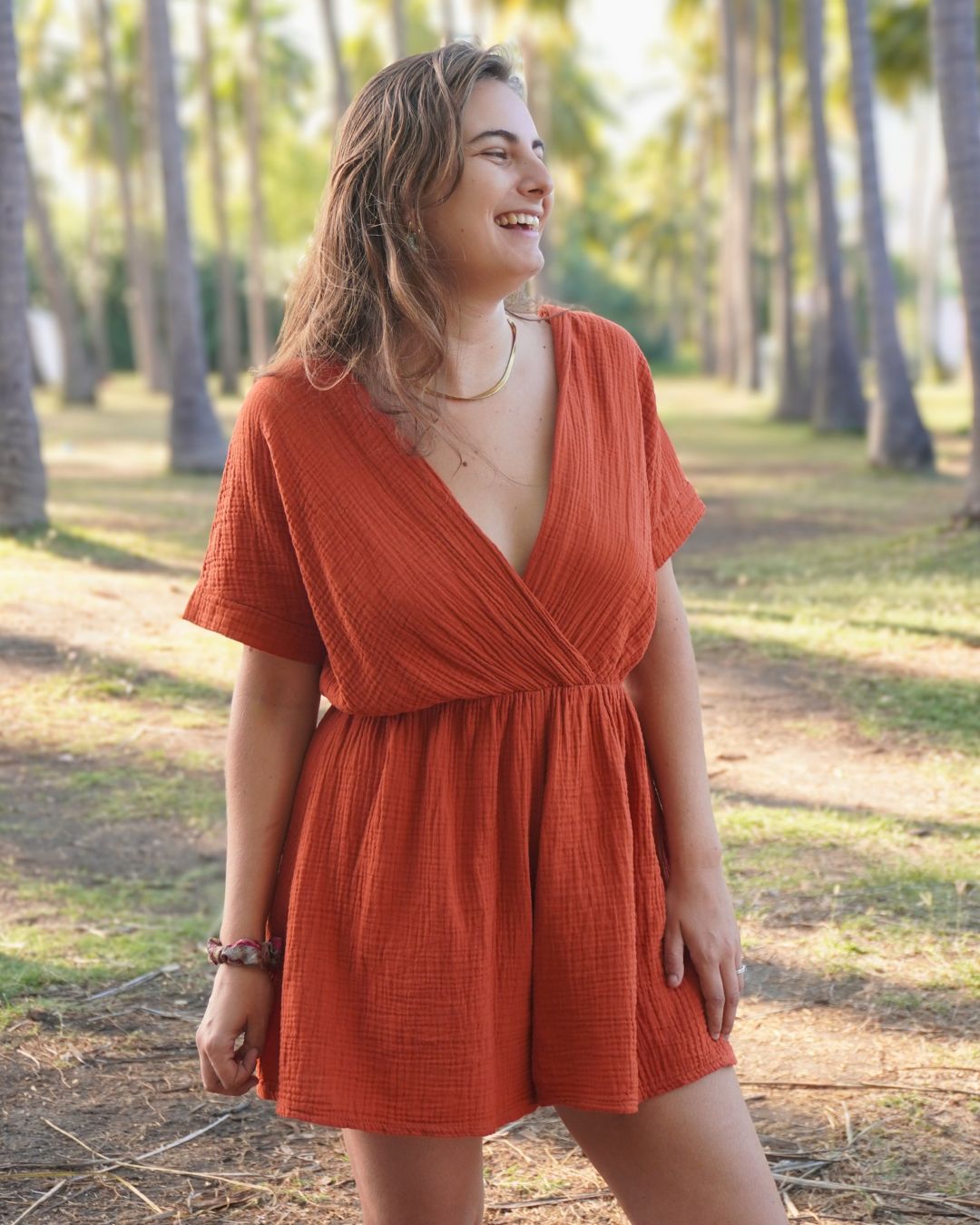 Hanae Terracotta - Combinaison courte gaze de coton