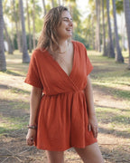 Hanae Terracotta - Combinaison courte gaze de coton