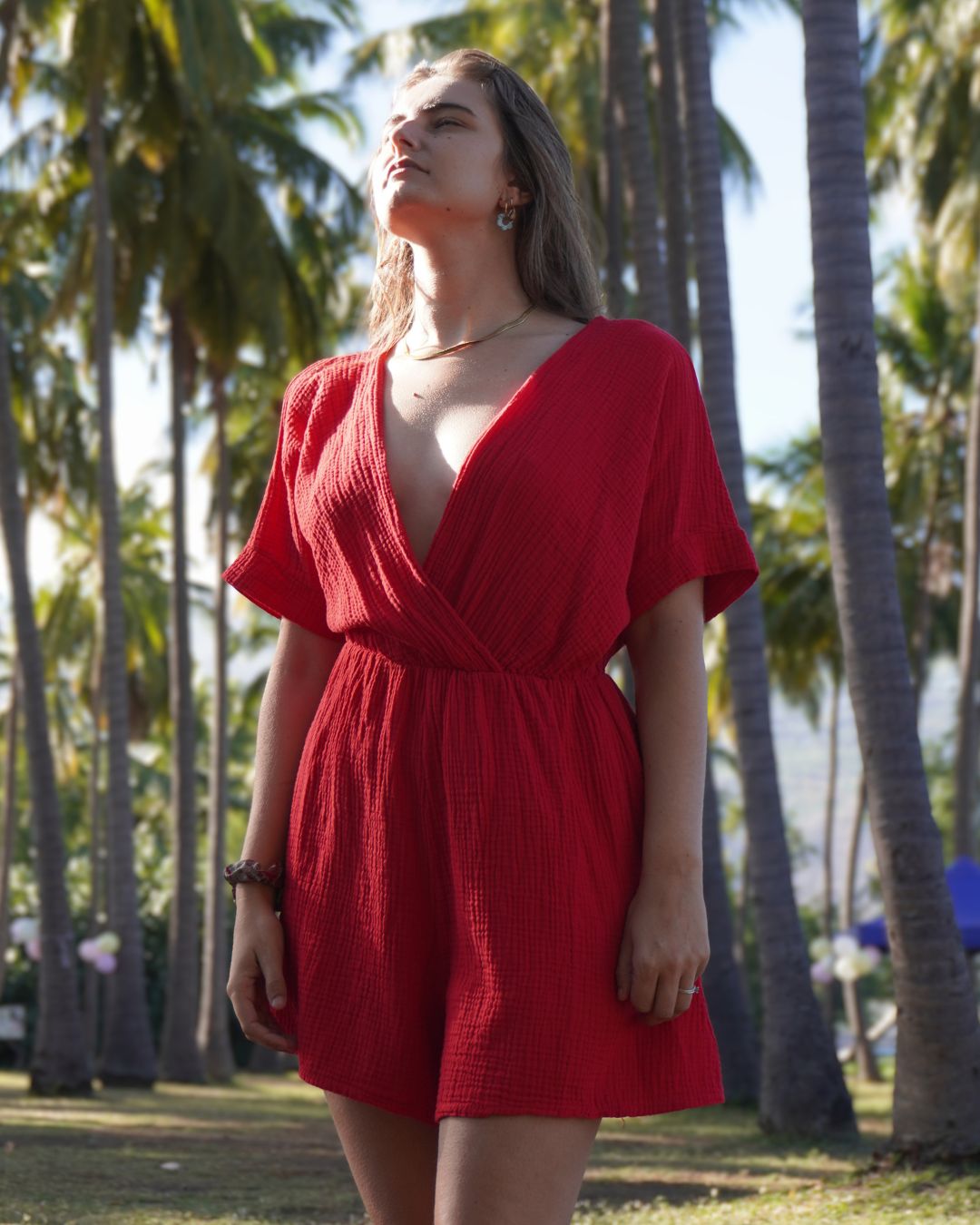 Hanae Rouge - Combinaison courte gaze de coton