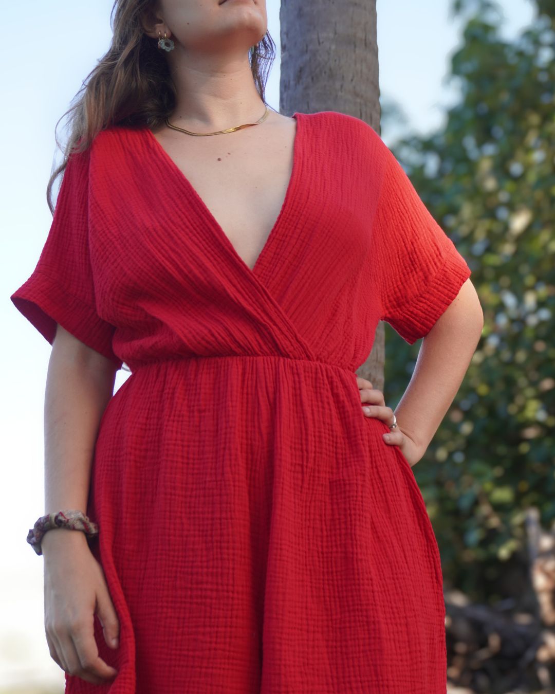 Hanae Rouge - Combinaison courte gaze de coton