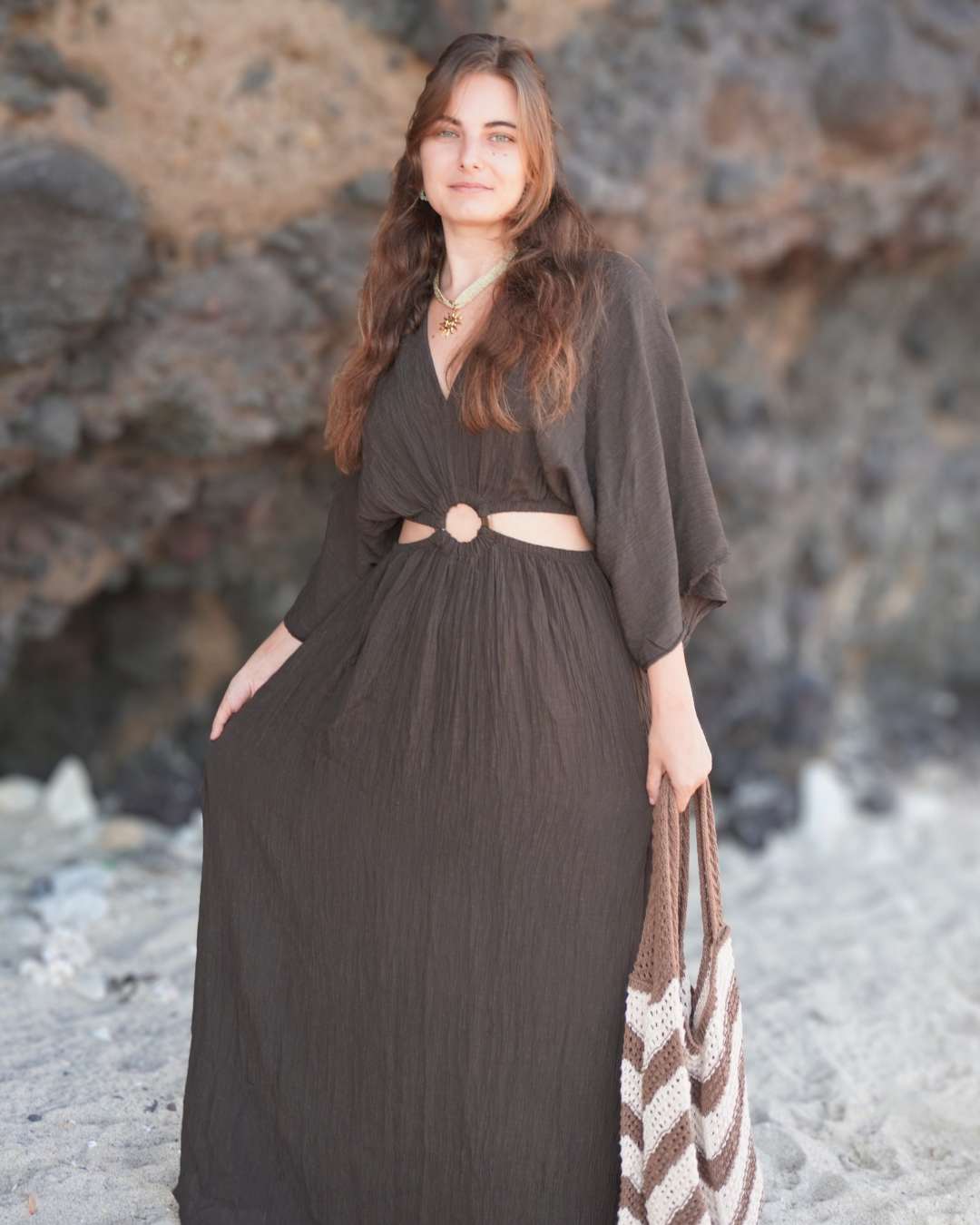Elea Chocolat - Robe longue avec col en V