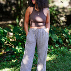 Soline Brun Foncé - Pantalon à rayures en gaze de coton