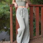 Soline Kaki - Pantalon à rayures en gaze de coton