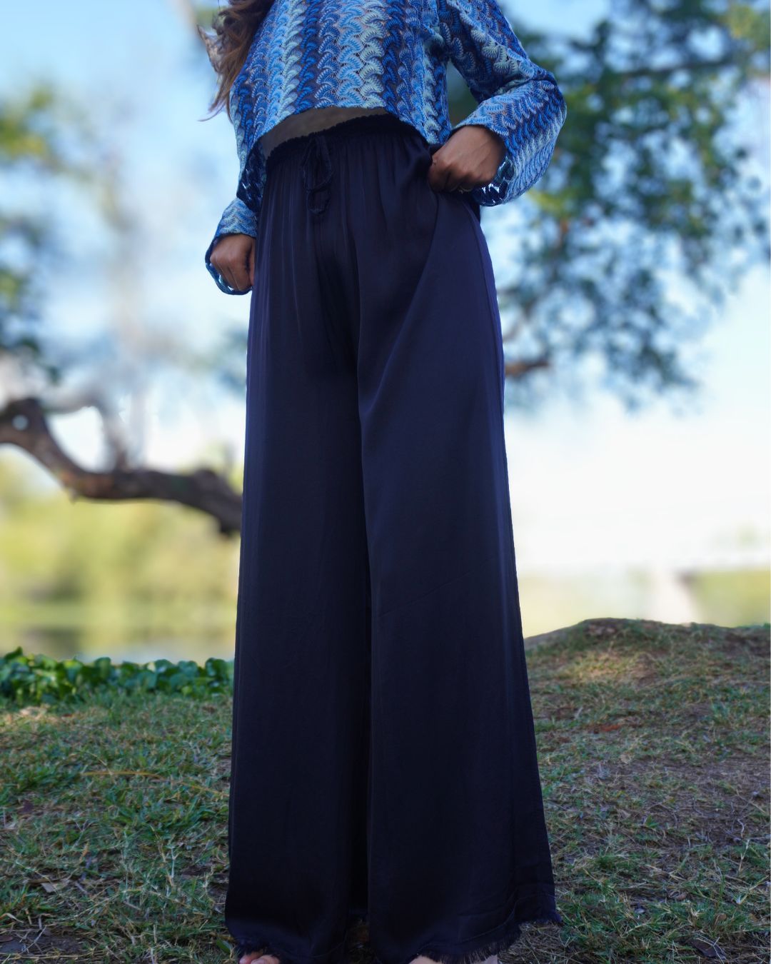 Irina - Pantalon large fluide bleu marine