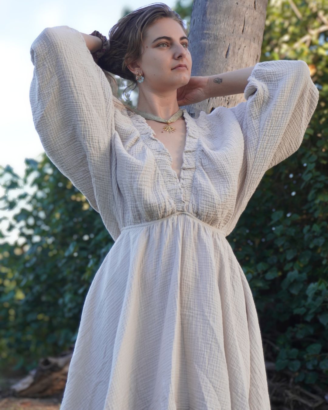 Manel - Robe gaze de coton manches chauve-souris