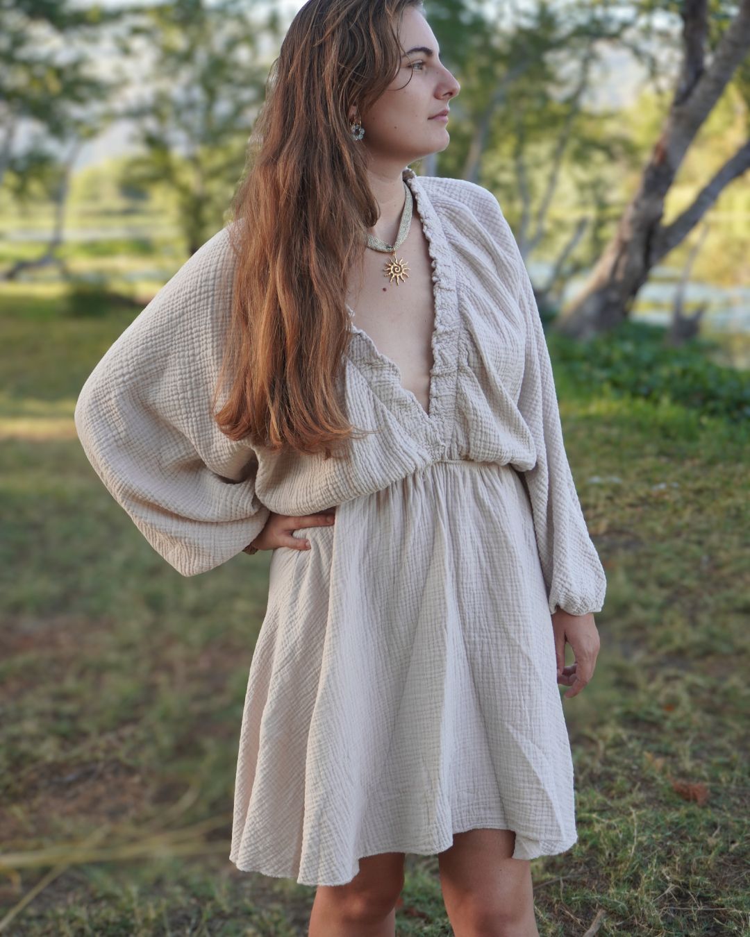 Manel - Robe gaze de coton manches chauve-souris