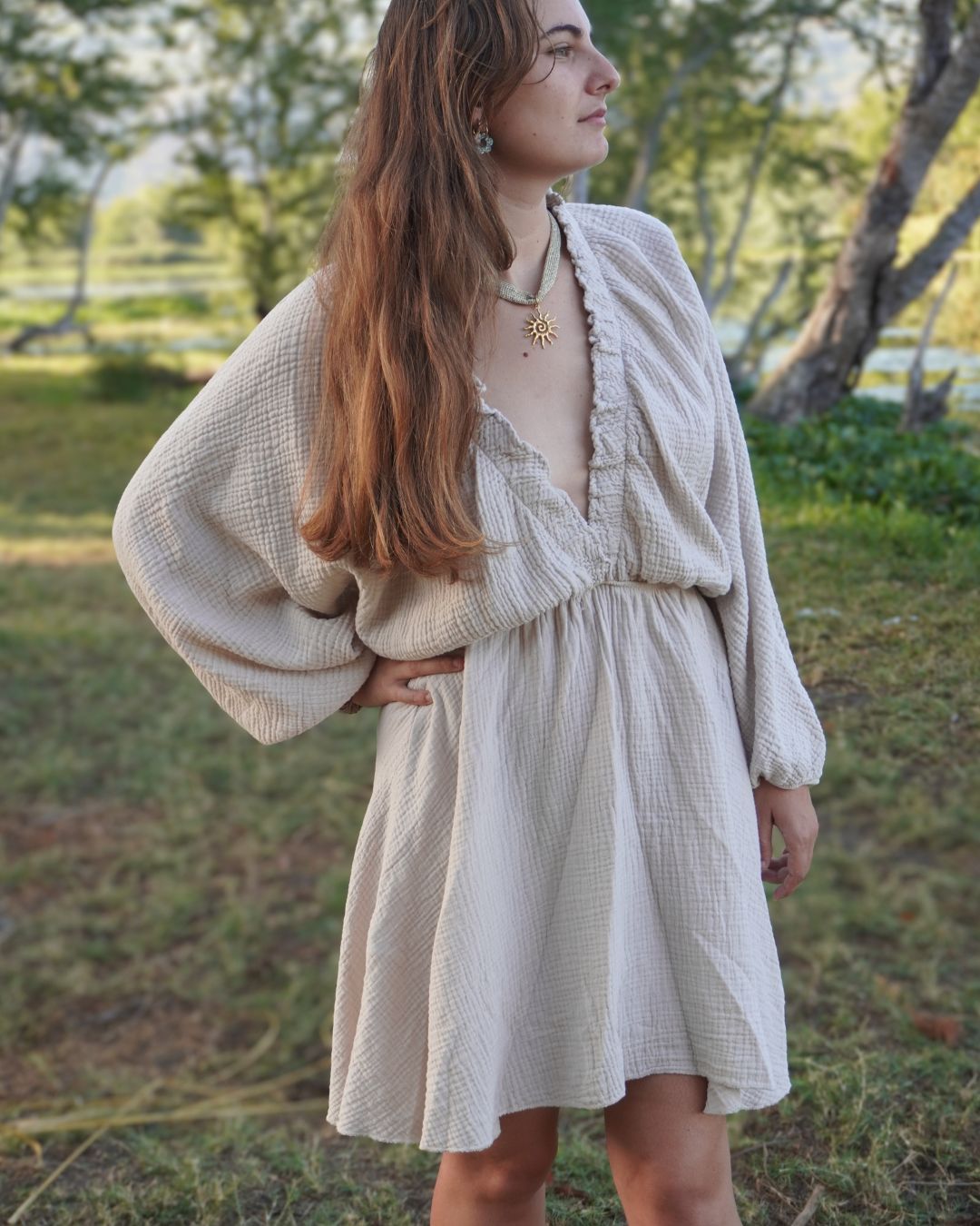Manel - Robe gaze de coton manches chauve-souris