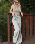 Soline Kaki - Pantalon à rayures en gaze de coton
