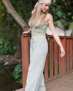 Soline Kaki - Pantalon à rayures en gaze de coton