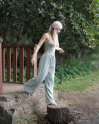 Soline Kaki - Pantalon à rayures en gaze de coton