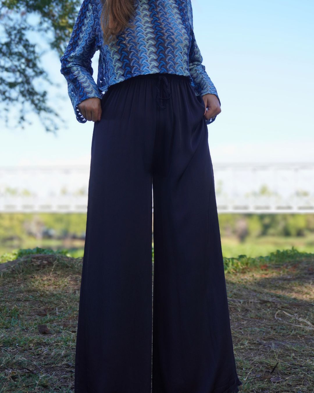 Irina - Pantalon large fluide bleu marine