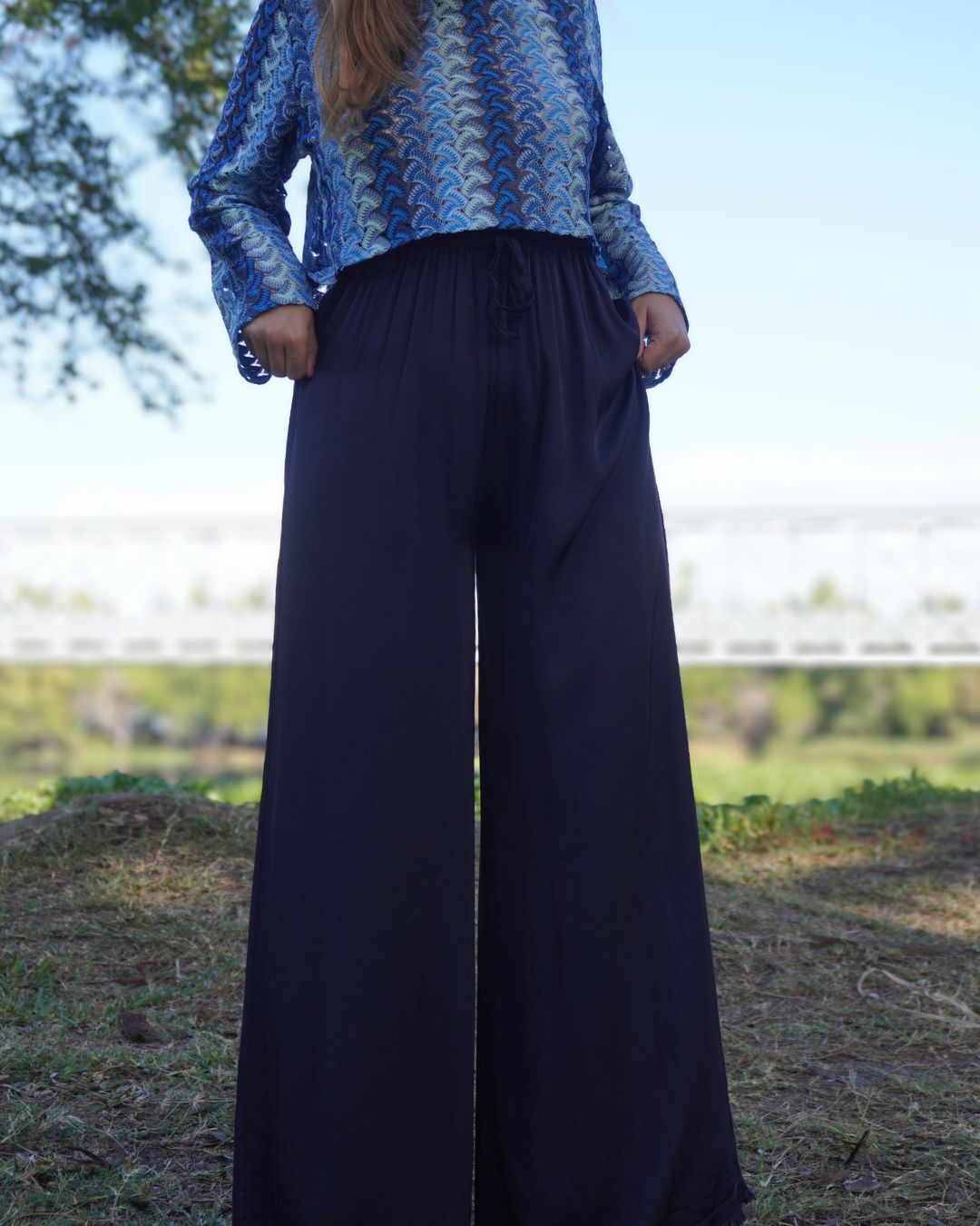 Irina - Pantalon large fluide bleu marine