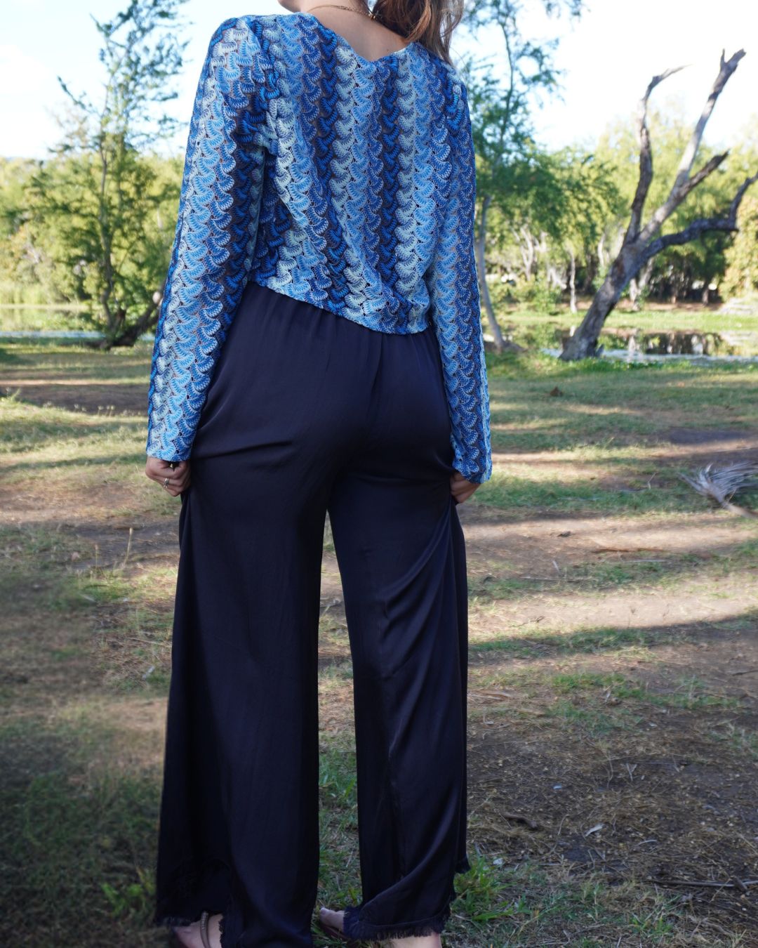 Irina - Pantalon large fluide bleu marine
