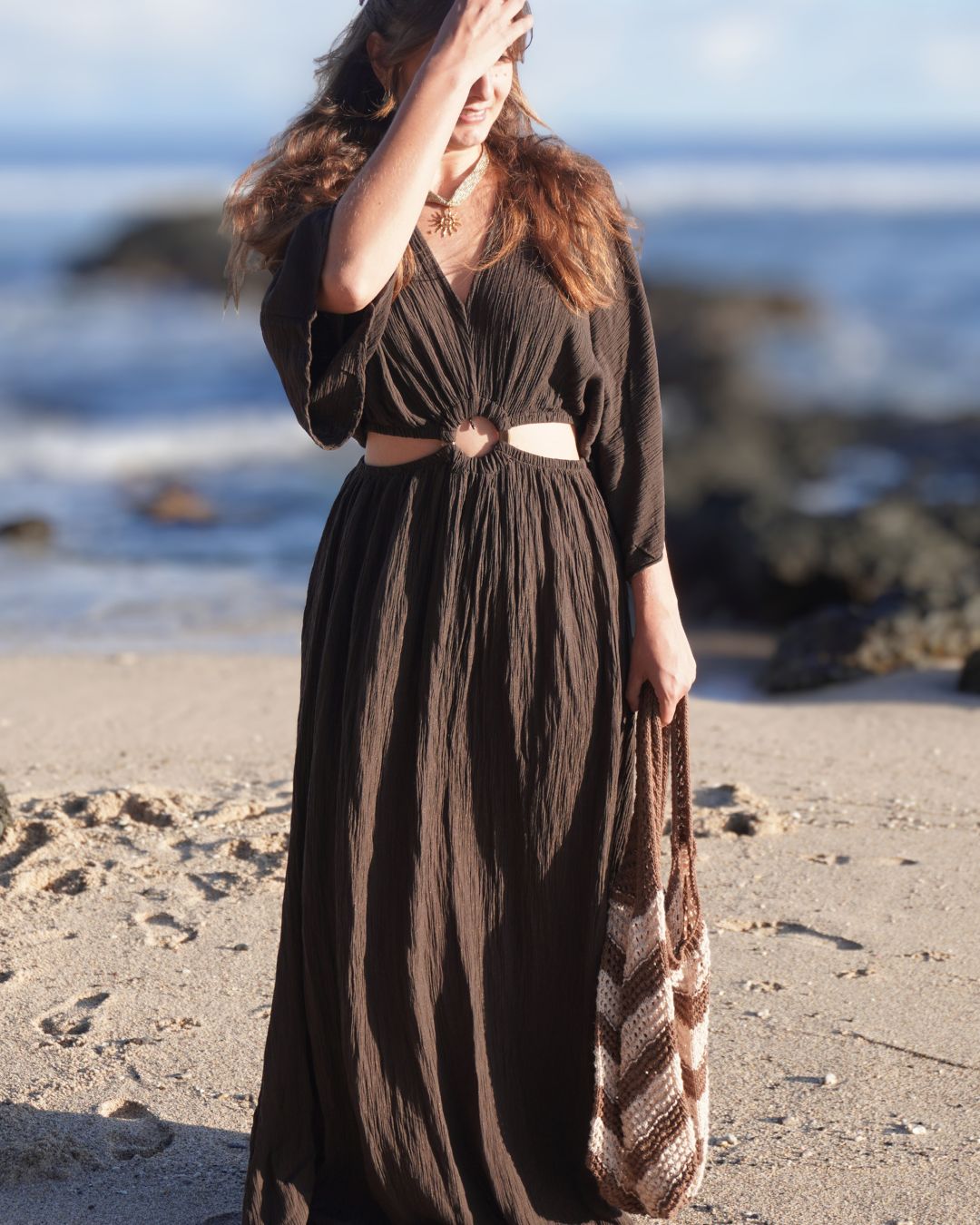 Elea Chocolat - Robe longue avec col en V