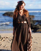 Elea Chocolat - Robe longue avec col en V