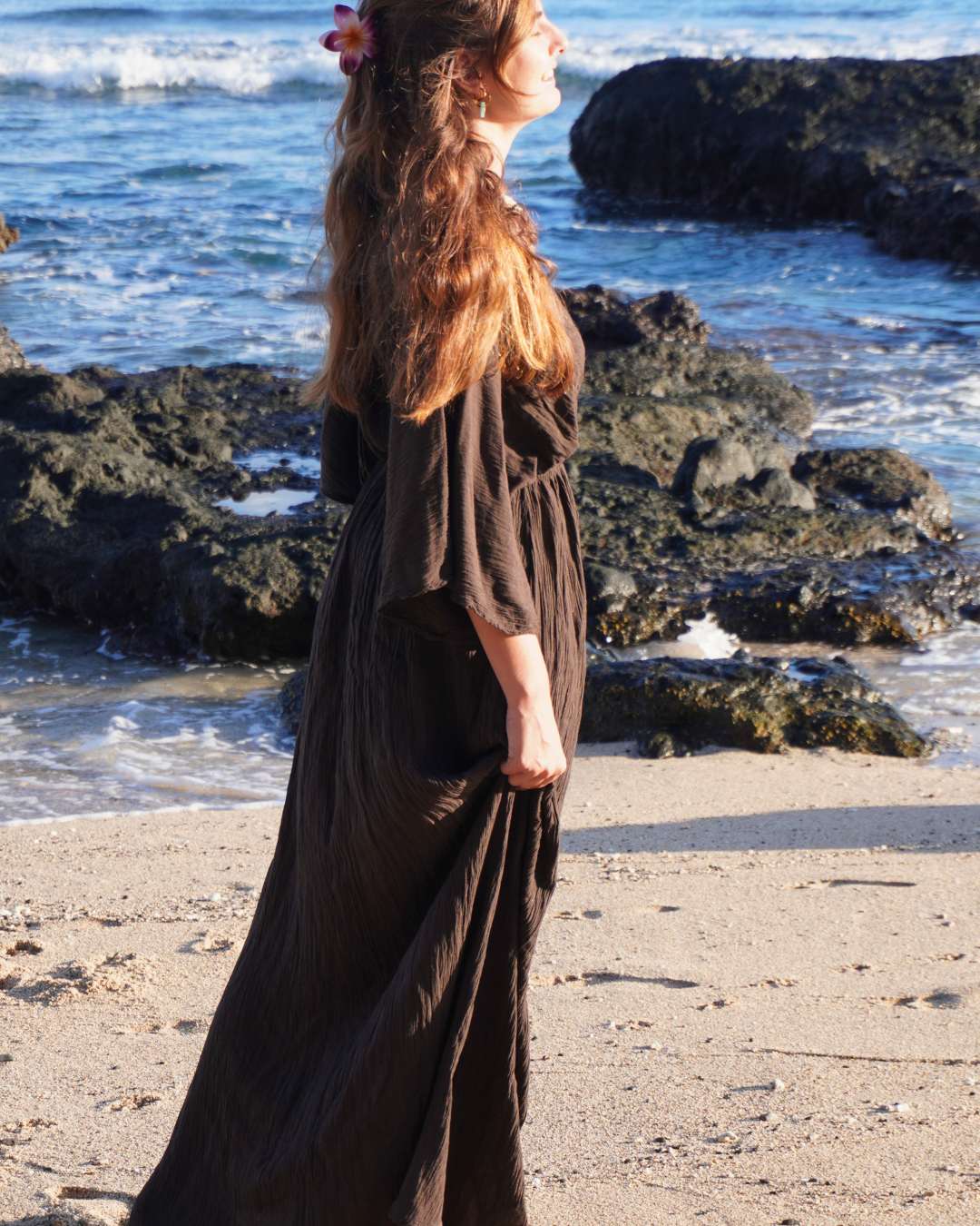 Elea Chocolat - Robe longue avec col en V