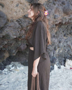 Elea Chocolat - Robe longue avec col en V
