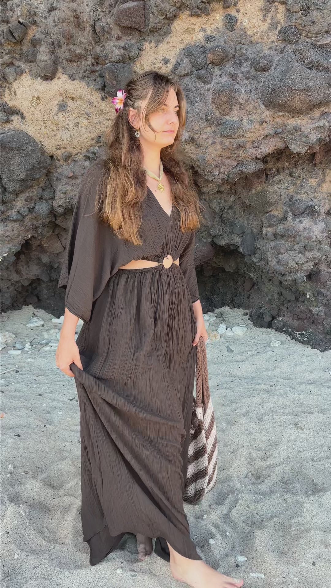 Elea Chocolat - Robe longue avec col en V