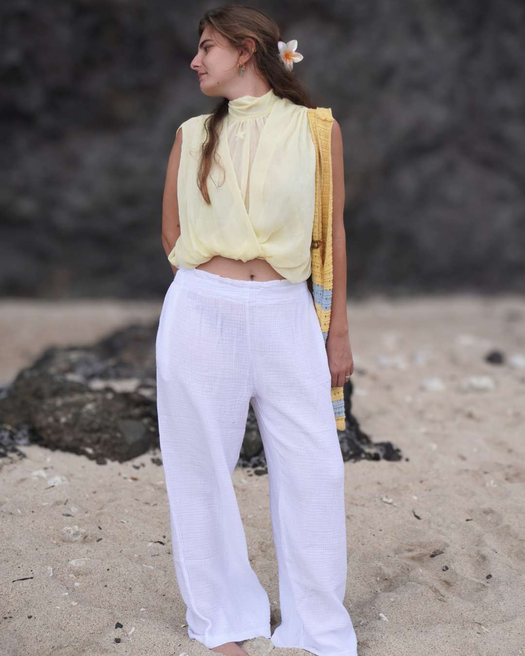 Rachel Blanc - Pantalon gaze de coton