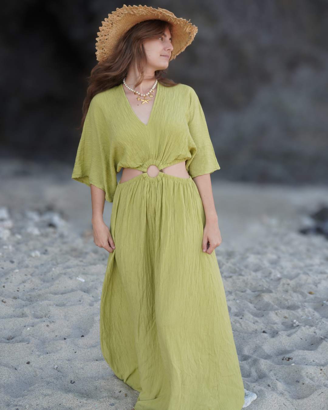 Elea Vert - Robe longue avec col en V