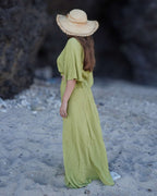 Elea Vert - Robe longue avec col en V