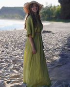 Elea Vert - Robe longue avec col en V
