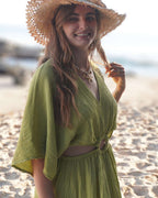 Elea Vert - Robe longue avec col en V