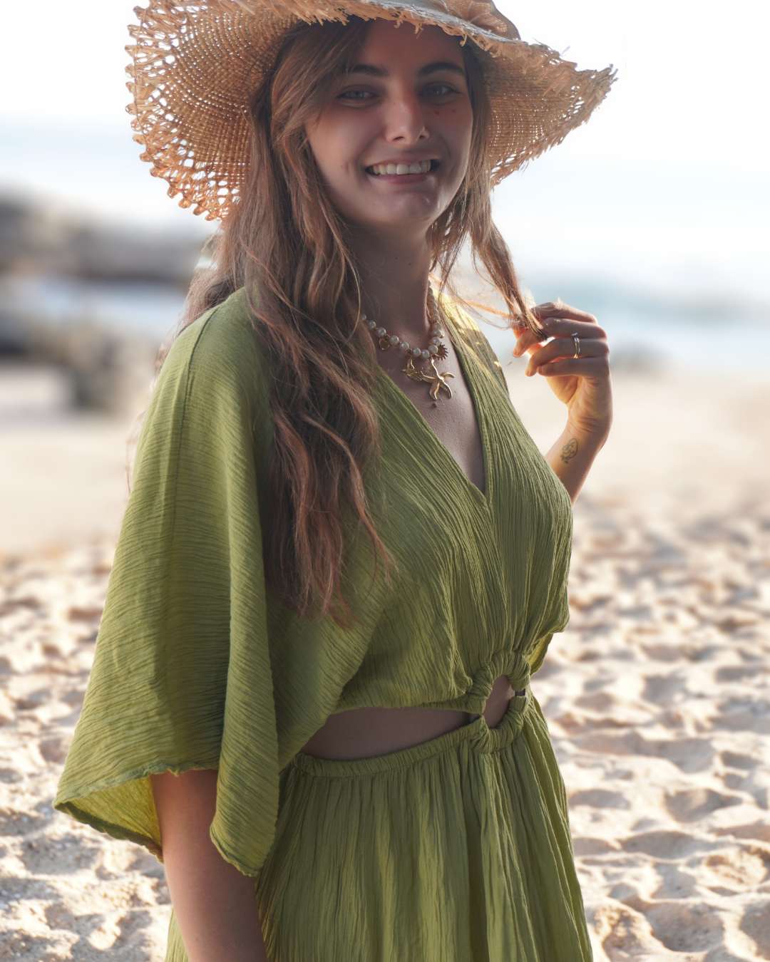 Elea Vert - Robe longue avec col en V